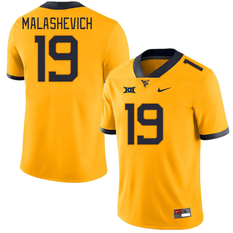 Men #19 Graeson Malashevich West Virginia Mountaineers College Football Jerseys Stitched Sale-Gold - Click Image to Close